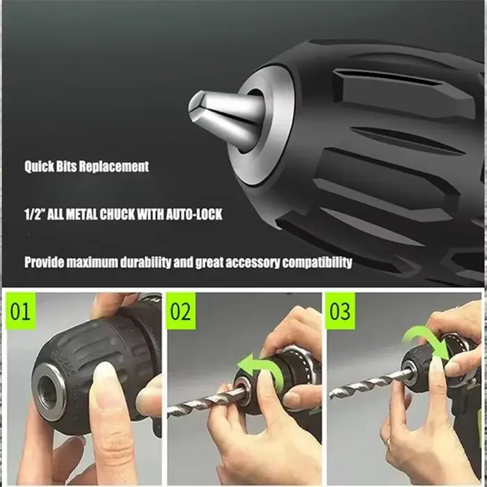 Perceuse à percussion électrique à couple 25 + 3, tournevis électrique sans fil, perceuse à percussi