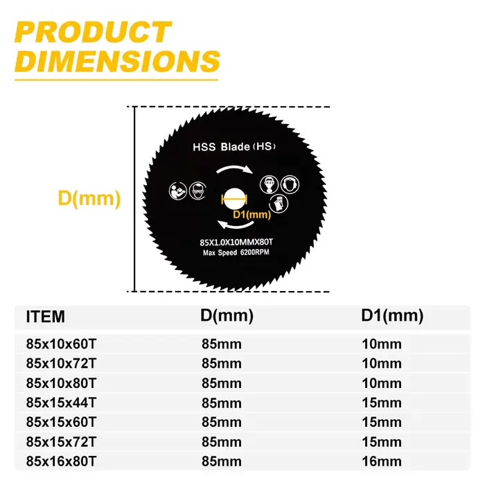 CMCP 85mm HSS lame de scie circulaire 44-80 dents Mini