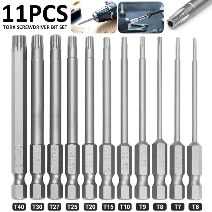 Jeu d'embouts de tournevis Torx 1/4 pouces, étoile magnétique professionnelle S2, tige hexagonale en