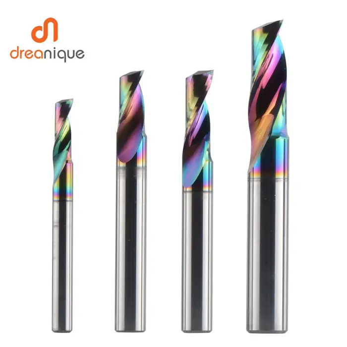 Dreanique 1 pièce 3.175 4 6 8mm CNC fraise en alliage de carbure monotrou, fraise à revêtement DLC p