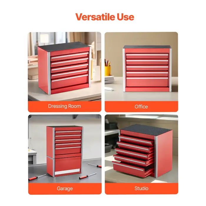 SucceBuy Boîte à outils en métal à 5 tiroirs de 8,6 pouces, petite coffre à outils portable rouge/no