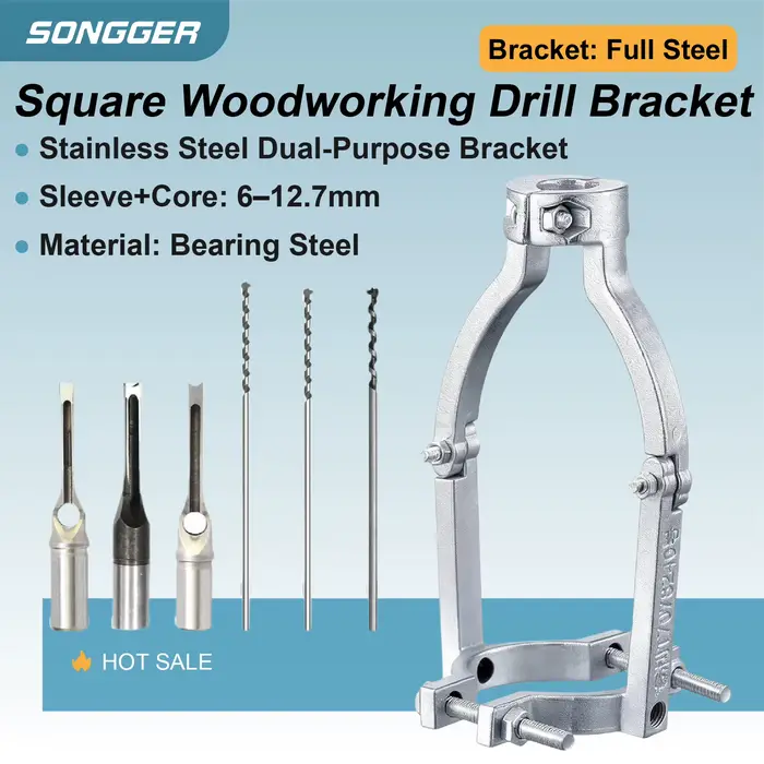 Support réglable pour perçage carré 6 à 12.7 mm système de bédane creux pour bois outil de guidage en acier robuste pour perceuse