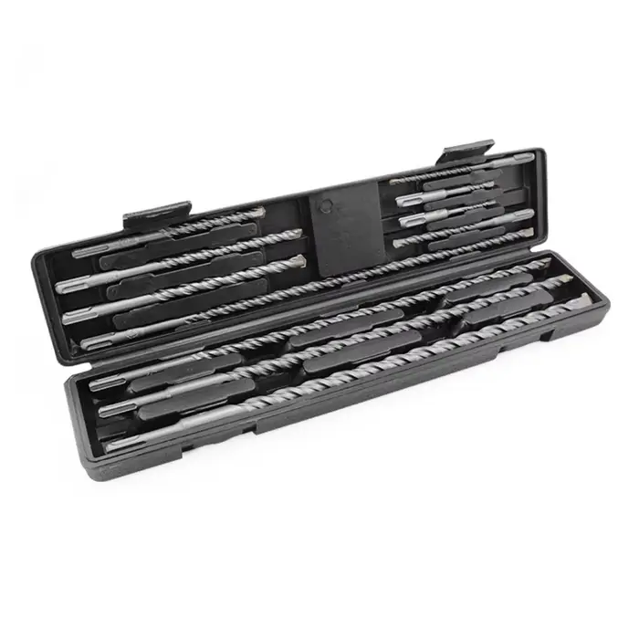 Jeu de Forets Longs Circulants SDS Plus, Tige en Carbure, Pointe Plate, Diamètre-5 ~ 20mm avec Étui 