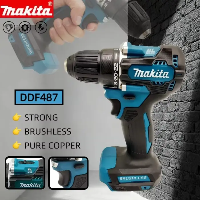 Makita DDF487 Perceuse à percussion électrique sans balais 18V au lithium rechargeable 10 mm