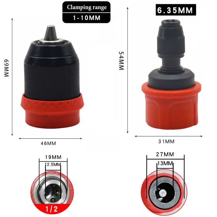 Mandrin de perceuse électrique, 2 pièces, avec système de fixation rapide pour embout de 6.35mm, à u