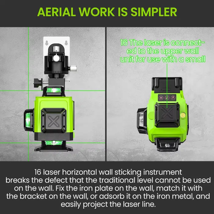 Niveau Laser 4D 16 lignes, ligne verte, auto-nivelant 360 horizontal et vertical, niveau Laser Super