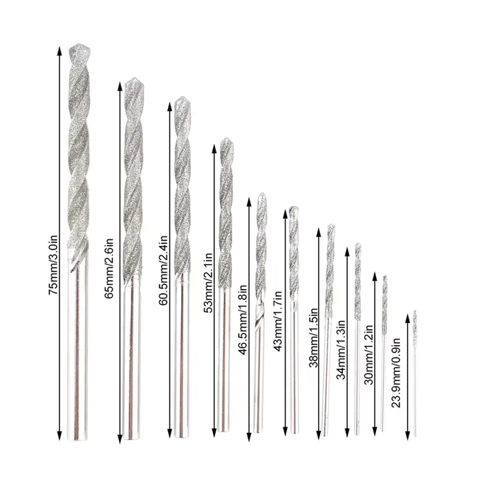 Forets pour verre, outils de perçage 10x jeu de forets à pointe de diamant forets pour pierre de car