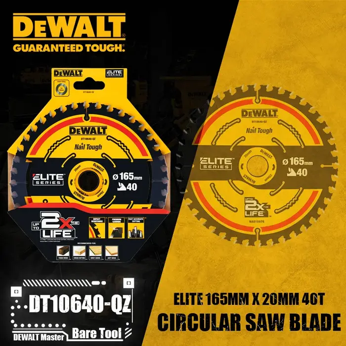 DEWALT DT10624-QZ DT10640-QZ lame de scie circulaire série ELITE lame de scie circulaire ELITE 165MM 20MM 24T/40T
