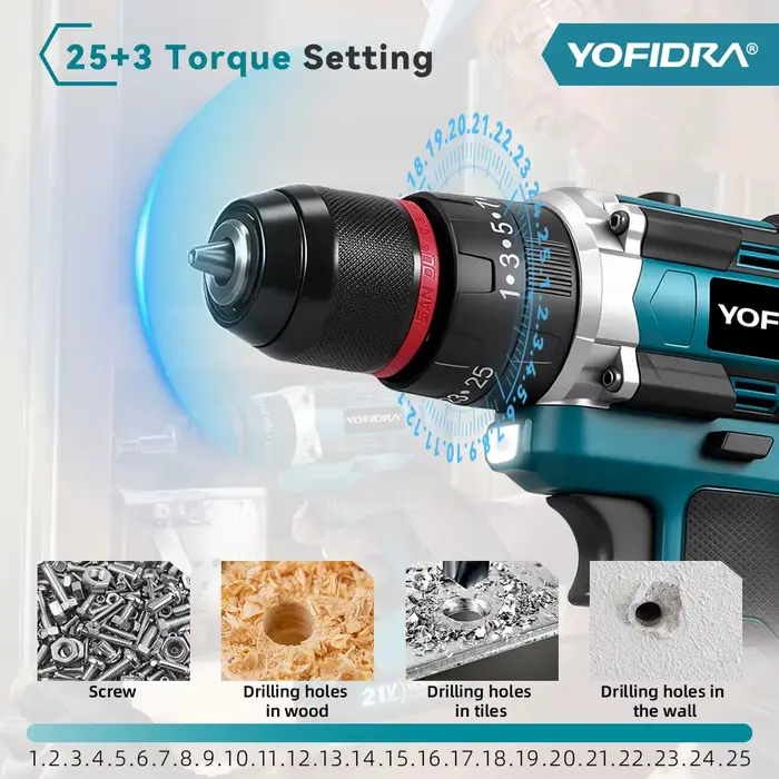 YOFIDRA 25 + 3 couple perceuse à percussion électrique portable 3IN1
