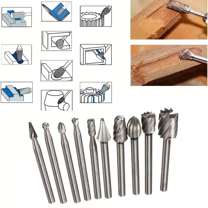 10 pièces ensemble travail du bois sculpture fraise pour Dremel fraisage rotatif fichier