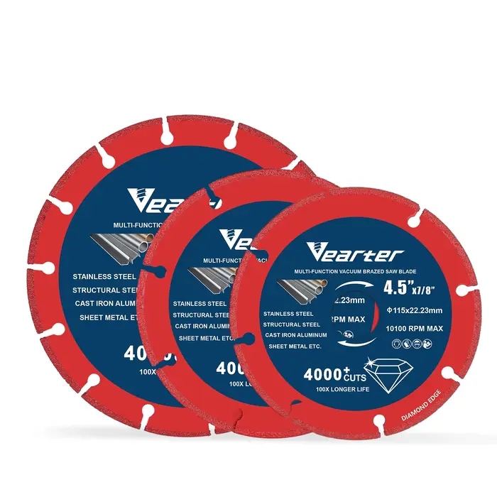 Vearter 115/125/150mm disque de coupe diamant brasé sous vide roue de meuleuse d'angle pour barres d'armature en métal fonte aluminium acier inoxydable