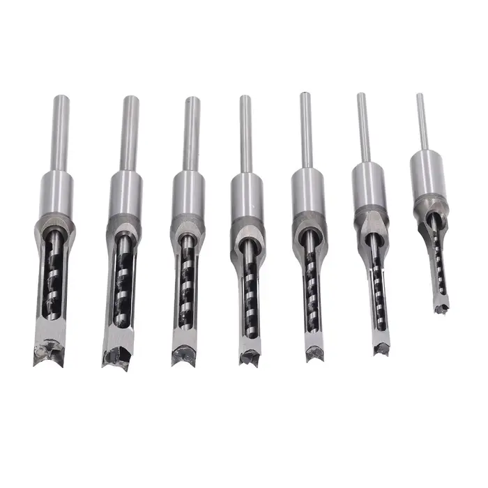 Lot de 7 forets à mortaiser en acier pour roulements, à trou carré, à tranchant de coupe aiguisé, po