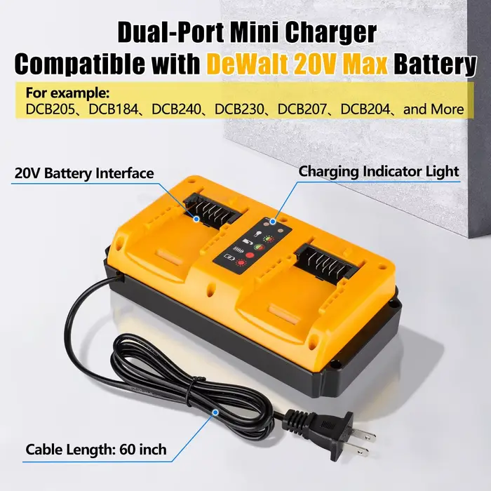 Station de charge rapide à 2 ports pour outils multifonctions à batterie Dewalt 20V Max. Chargeur ul