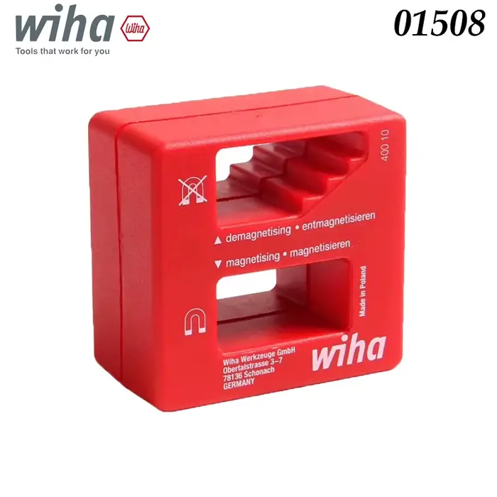 Wiha 01508 Magnétiseur/démagnétiseur, design compact rouge, pour embouts de tournevis et outils à ma