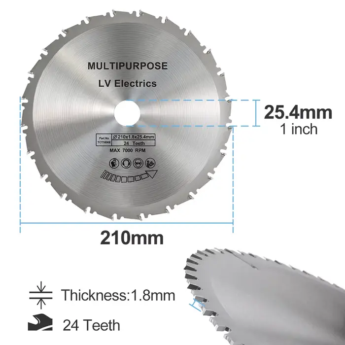 HAMPTON Lame de Scie Circulaire Diamètre 210mm Dents 24T 48T 60T 80T Bois Disque De Coupe Carbure Pointe TCT
