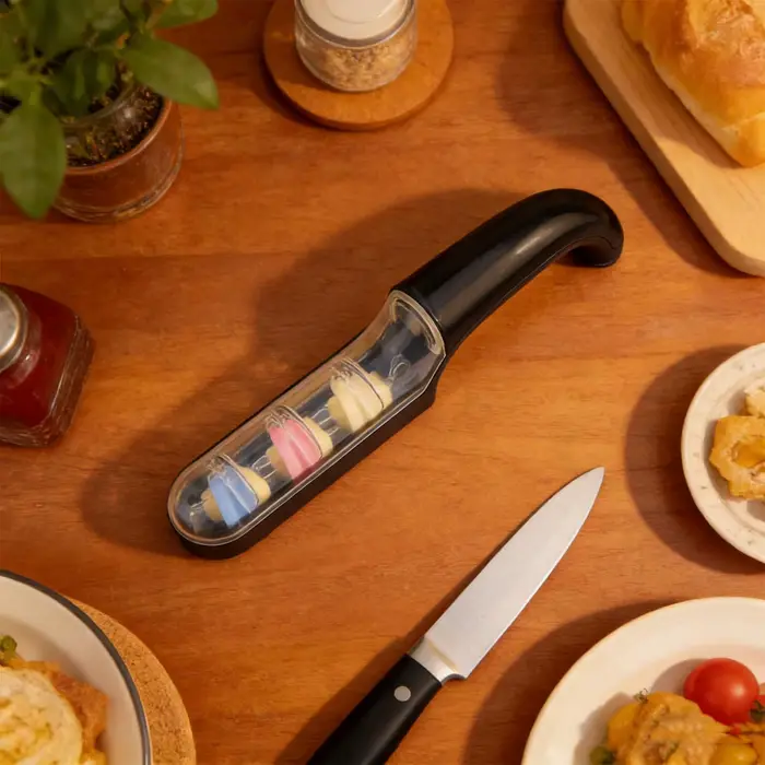 Aiguiseur d'outils 3 étapes avec poignée antidérapante pour couteaux de jardin