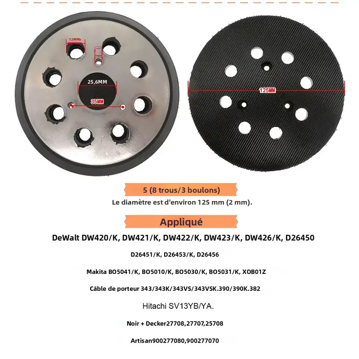 Plaque de support de ponçage auto-agrippante 8 trous 125 mm (5 pouces) pour ponceuse excentrique – Qualité supérieure