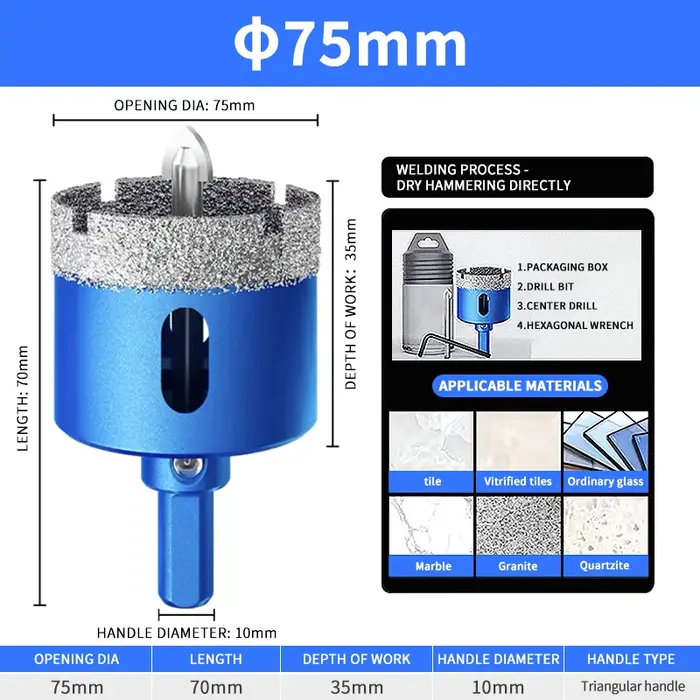 Jeu de forets diamantés 18-100 mm pour carrelage céramique avec perceuse de positionnement pour verre