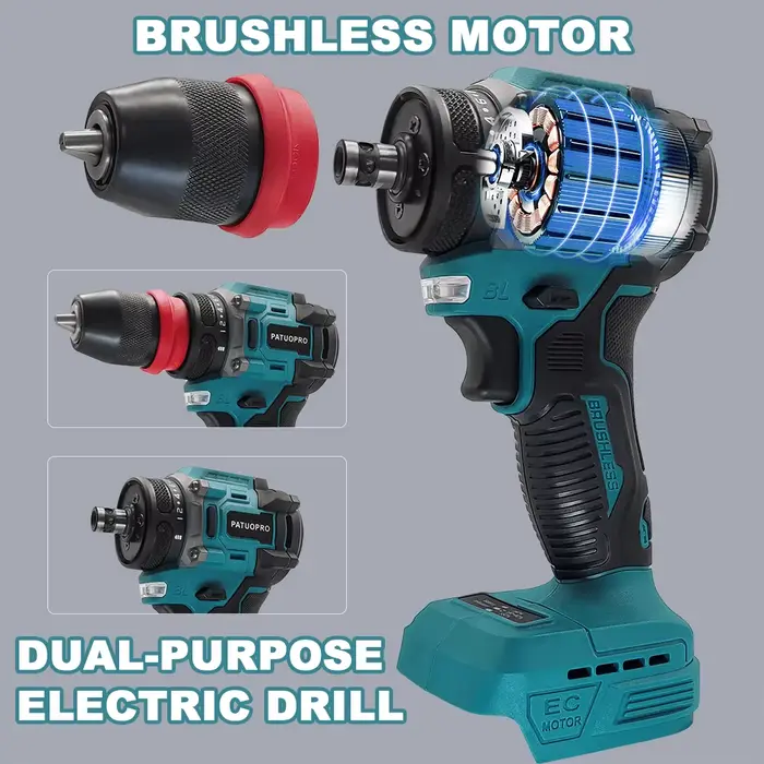 PATUOPRO-Perceuse électrique sans fil 2 en 1, mandrin de 10mm, tournevis sans balais, outil électriq