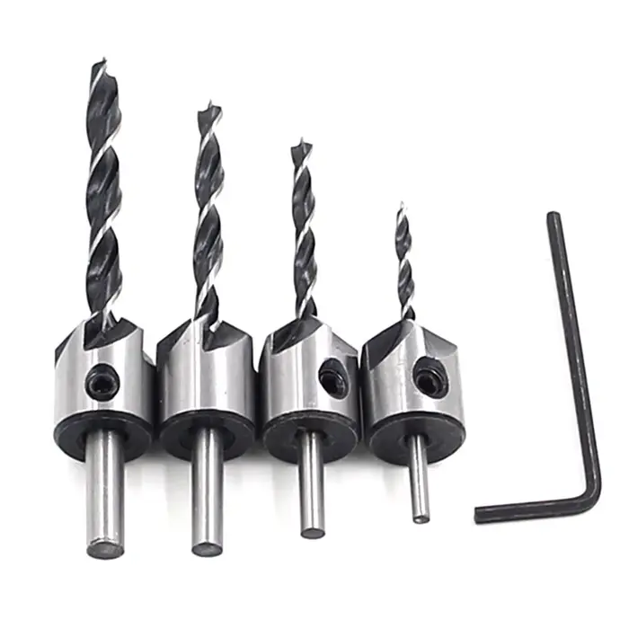 Jeu de 4 forets à chanfreiner à trois pointes de 3-6 mm pour le travail du bois, outil d'ouverture d