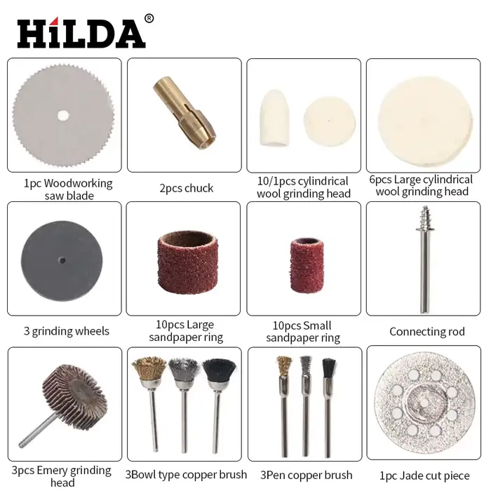 HILDA accessoires d'outils rotatifs pour une coupe facile, le meulage, le ponçage, la sculpture et l