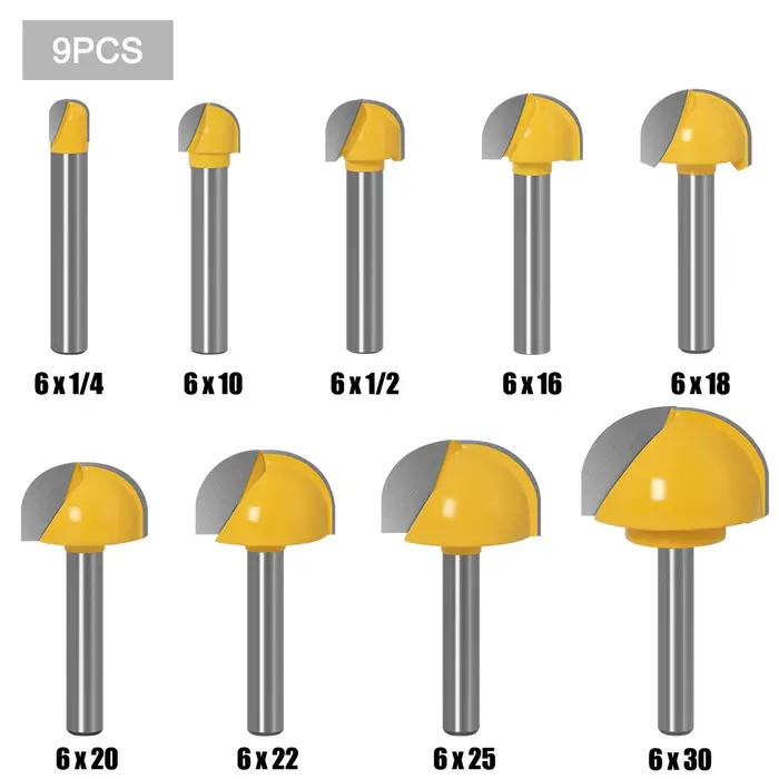 Mèches à nez rond en carbure massif, tige de 6mm, 6,8,12,16,18,20,22mm, outils CNC, nez rond, boîte 