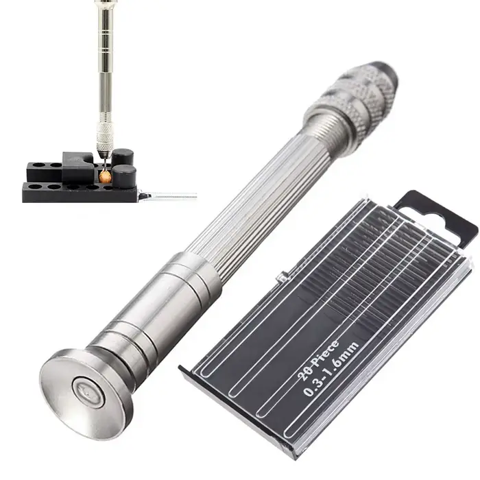 Perceuse manuelle en alliage d'aluminium, 21 pièces, avec jeu de forets de 0.5 à 3.0mm, outils rotat