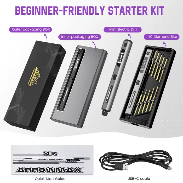 ARROWMAX Mini perceuse électrique rotative sans fil rechargeable pour artisanat
