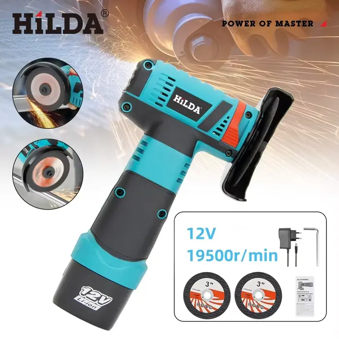 HILDA 12v Mini meuleuse d'angle 3 pouces outil électrique sans fil pour couper le polissage et le meulage du diamant