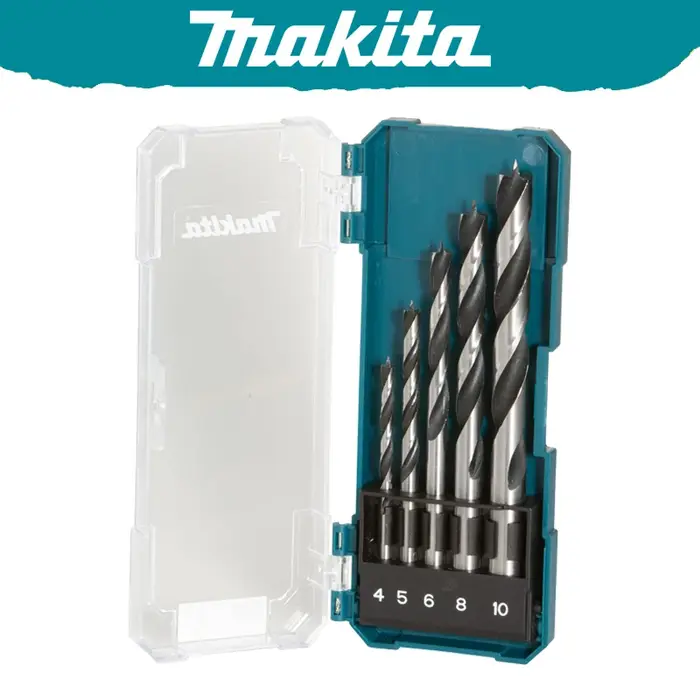 Makita D-72861 jeu de forets à bois 5 pièces 4 mm/5 mm/6 mm/8 mm/10 mm tige droite tournevis à percussion accessoires d'outils de forage hélicoïdal
