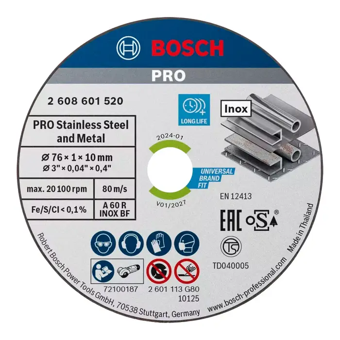Bosch 76mm disque de meuleuse d'angle en acier inoxydable disque de meulage de coupe de métal disque
