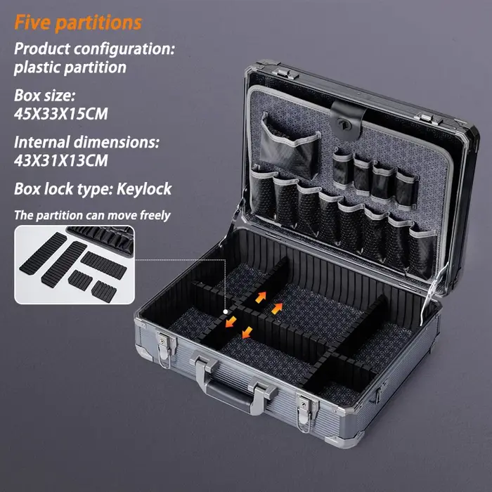 Mallette à outils multifonctionnelle en alliage d'aluminium