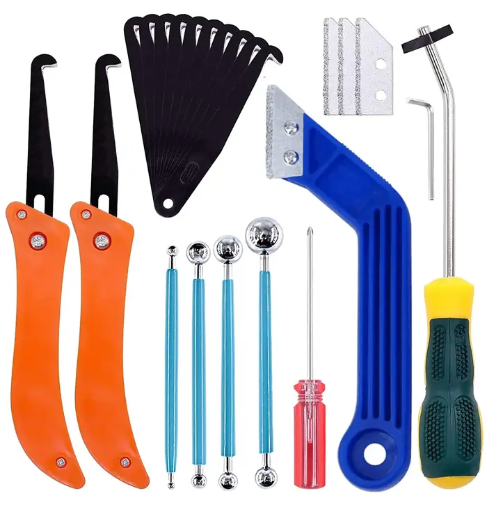 Kit de 22 outils de déjointage, comprenant une scie à joint manuelle, une brosse de nettoyage pour joints de carreaux en céramique et un outil de finition des joints pour sols et cuisines