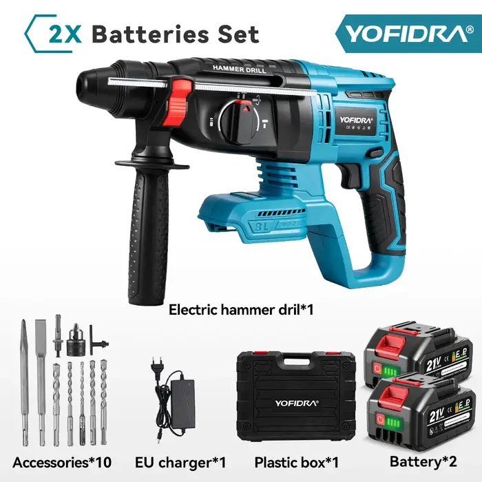 YOFIDRA 26MM perceuse à percussion électrique sans brosse multifonctionnelle rotative sans fil outils électriques rechar