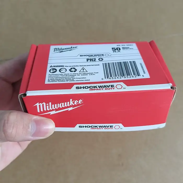 Milwaukee 48-32-5091 50 embouts de tournevis à chocs SHOCKWAVE PH2 90 mm magnétiques à couple élevé pour outils électriques