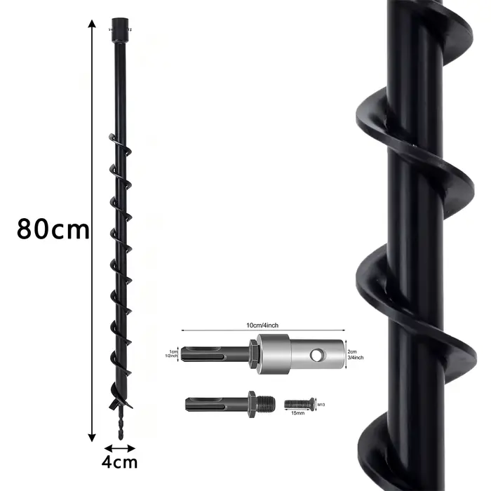 Tarière de jardinage 80 cm en acier, pour puits de clôture, perceuse spirale à essence avec boulons 