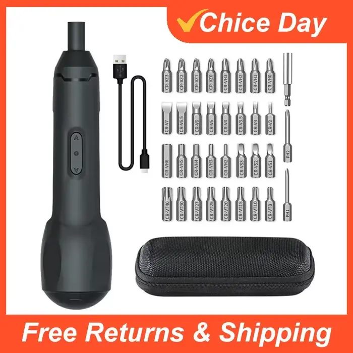 Kit de tournevis électrique sans fil Xiaomi – Rechargeable 3.6V Auto/Manuel double Mode avec 12 embouts pour l'électronique de précision/Auto R