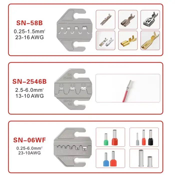 Jeu de pinces à sertir, mâchoires à fente de 4mm, SN-48BS/58B/02C/2546B/2549 /06/X6/06WF/03H, utilis