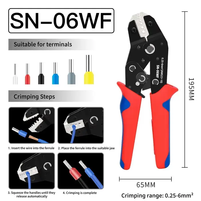 Pince à sertir pour électriciens, outils de sertissage de 0.08 à 6mm, ensemble de connecteurs de pin