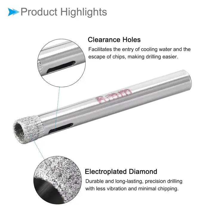Lot de 10 forets diamantés 6/8 mm pour carrelage