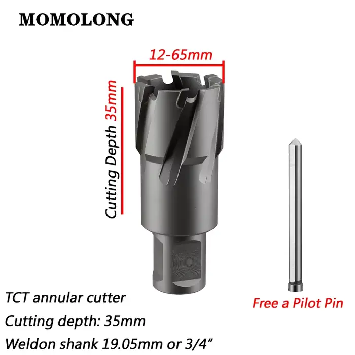 Foret magnétique en carbure pour scie cloche à métaux, fraise annulaire TCT, tige Weldon 3/4 ", 12-6