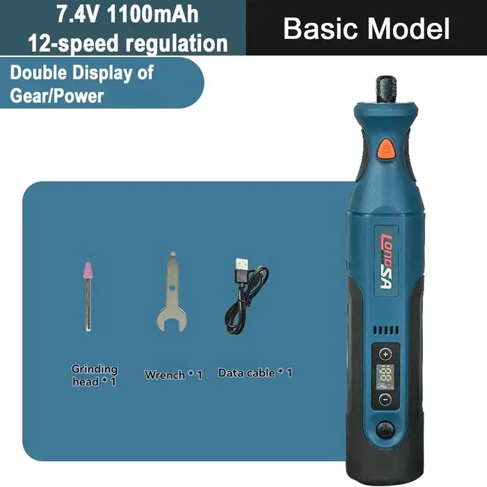 Mini meuleuse sans fil, batterie 7.4V 1100mAh, 12 réglages de vitesse, affichage numérique, Micro ou