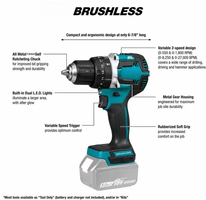 Pour Makita 13mm Chuck 18V LXT ® Perceuse-visseuse à percussion sans fil compacte lithium-ion 1/2'' à couple élevé