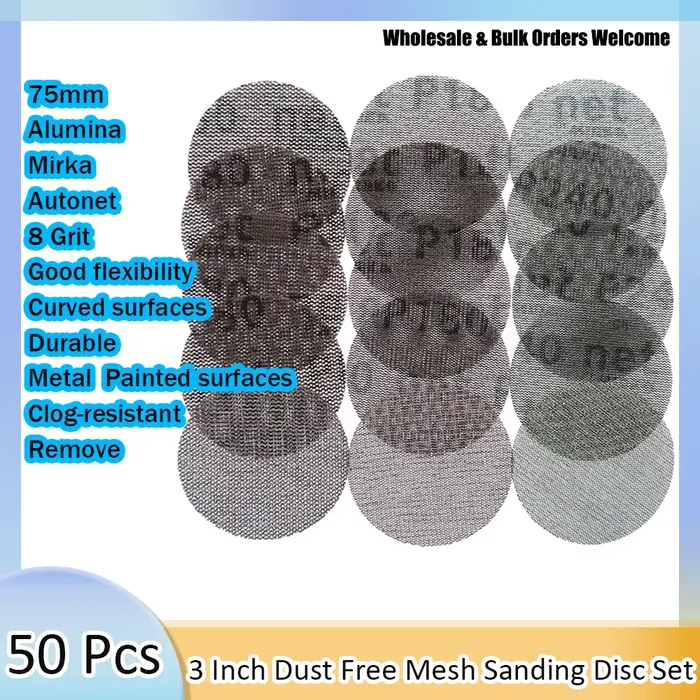 Disques abrasifs en maille Mirka 75 mm (3 pouces) – Lot de 50 disques sans poussière anti-blocage à