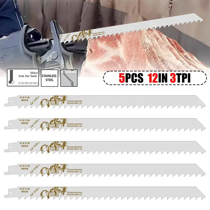 Lame de scie sauteuse en acier inoxydable de qualité alimentaire 12 po 3Tpi S1211K pour la découpe de os congelés – Performance de coupe plus fluide