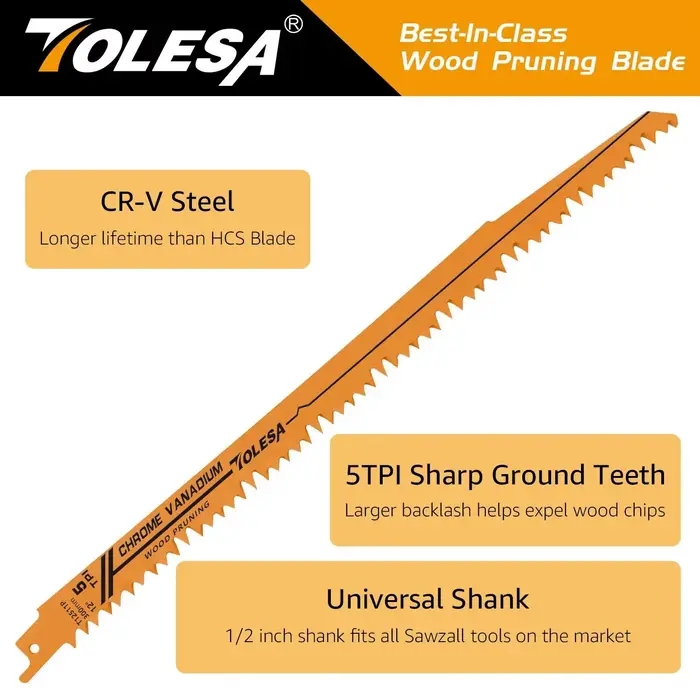 TOLESA 5 pièces lames de scie alternative pour l'élagage du bois 5 lames de scie TPI Construction du