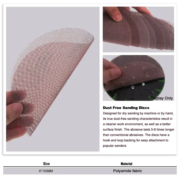 Disques de ponçage en filet Anti-poussière, grain 80 – 600, 6 pouces, grain 150mm, crochet et boucle