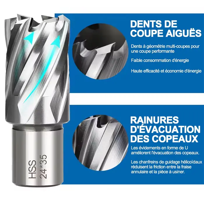 CMCP 1 pièce Foret annulaire 6-60mm HSS à queue Weldon