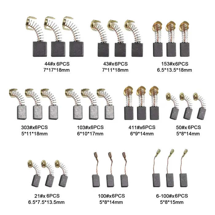 Ensemble de 60 pièces de 10 types de kits de remplacement de balais de carbone pour la réparation et l'entretien des