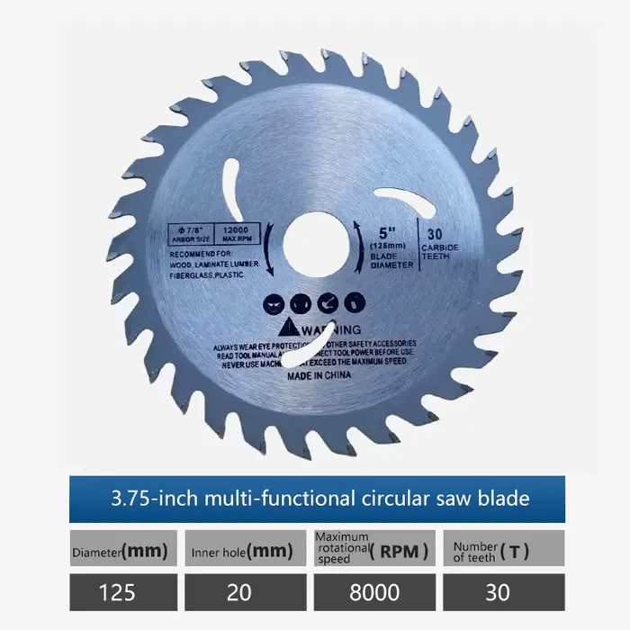 Lame de scie circulaire en carbure de tungstène pour le travail du bois, 125 mm (5 pouces), avec 30 
